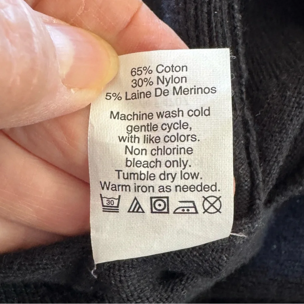 J Crew Fact Large Black Harbor Cotton Cotton/Nylon/Merino Wool Crew Neck Sweater